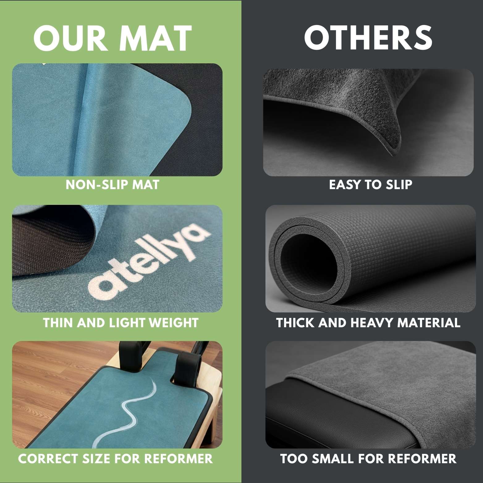 Atellya Pilates Reformer Mat Set – Dark Green S | Non-Slip, Ultra-Light & Hygienic Cover - Image 8